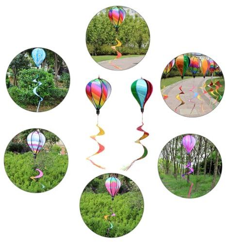 Abaodam Montgolfière Arc-Ciel Girouette Rotative à Paillettes pour Décoration Suspendue Extérieure Jardin