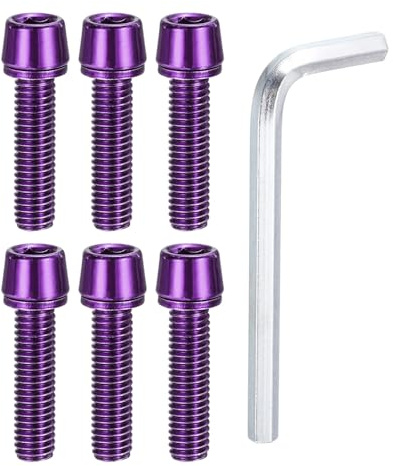 PATIKIL M5 x 20mm Bike Stem Bolts Screws, 6pcs Hex Tapered Bolt Screw with Washers and Wrench for BMX MTB Road Bike Bicycle Stem, Purple