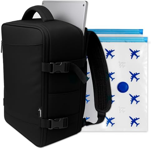 Lavatelli Vac-u-Bag - Ryanair-kabinväska 40 × 30 × 20 kabinväska med 2 reseväskor 40 x 45 | EasyJet Low Cost Cabin Bagage | Vac-u-Pump-kompatibel | Premium resväska