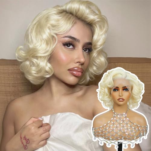 LDJOY Perücken für Frauen Kurze Gewellte Bob Perücke mit 13x4 Lace Front – Hitzebeständige Synthetik Kunsthaar Perücke, 12 Zoll, mit vorgezupftem Haaransatz, Natürlich Aussehend, Alltags-Look