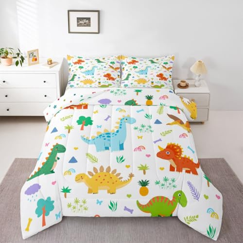 Loussiesd Barn söt dinosaurie sängkläder set pojkar dinosaurie täcke set enkel storlek för pojkar flickor söt djur sovrum dekor mikrofiber 2 st med 1 örngott