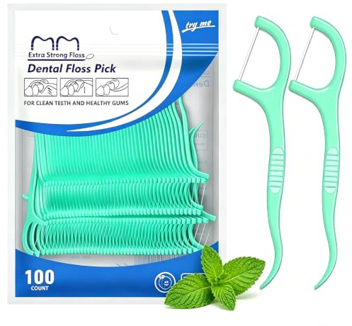100 Pcs Dental Floss Picks - Mint Dental Toothpicks - 2 in1 Portable Floss Sticks Dental Teeth Cleaning for Travel, Home, Restaurant, Office (Mint)