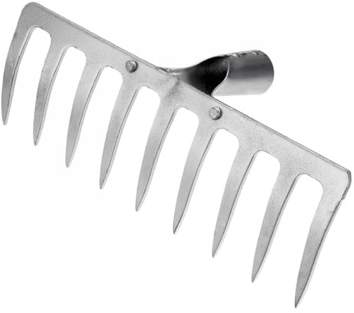 TOYANDONA Testa Rastrello in Ferro 9 Denti per Terreno e Foglie, Attrezzo Agricolo Resistente per Giardinaggio e Orto, Sostituzione Testa Rastrello per Impieghi Gravosi in Giardino