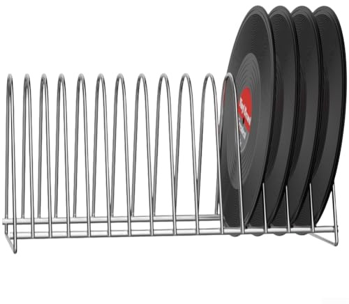 Moderner Schallplattenständer aus Edelstahl für 17,8 cm und 30,5 cm Vinylalben, leicht und dennoch stabil