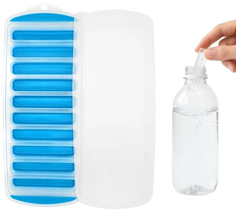 Ice Cube Tray with Lid, Ice Tray, Reusable Easy Release Ice-Cube Trays with No-Spill Removable Lid for Sports and Water Bottles Jugs Whiskey Cocktail