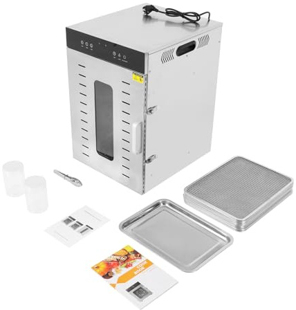 Essiccatore per alimenti in acciaio inox, 1350 W, 16 ripiani, con pannello touch, circolazione dell'aria calda orizzontale, protezione contro il surriscaldamento, essiccatore per casa, caffetteria