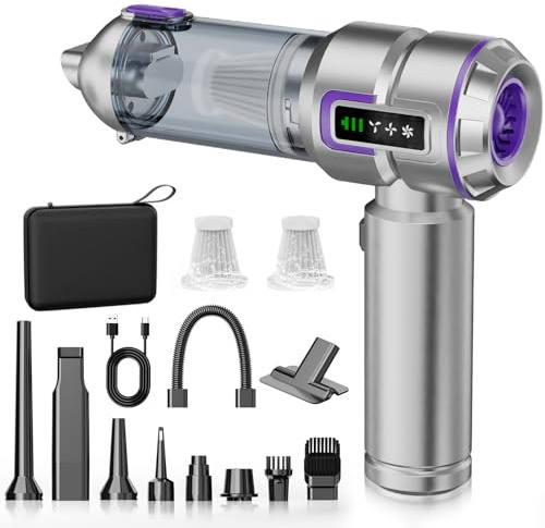 Weetiee Handheld Vacuum Cleaner, Silver | 27000Pa Powerful Suction, Cordless with LED Display, Rechargeable, 3-Speed Brushless Motor, For Car, Home, Pet Hair, Office