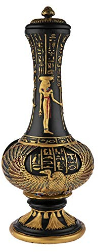 lachineuse - Vase Égyptien Déesse Isis 33 cm - Vase Décoratif Noir & Doré - Objet Décoration Intérieure Égypte Antique - Déco Égyptienne Hathor Hiéroglyphe - Idée Cadeau Originale