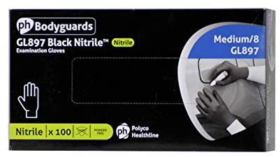 Bodyguard Men's Gl8972 Nitrile Disposable Gloves, Black, M Pack of 100 UK