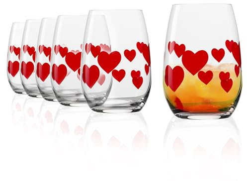 Stölzle Lausitz L'Amour Becher rot 6er-Set 335 ml – Edle Wasserglässer mit romantischem Herzdesign – Hochwertige Saftgläser aus Kristallglas – Trinkgläser spülmaschinen- & stoßfest, Made in Germany
