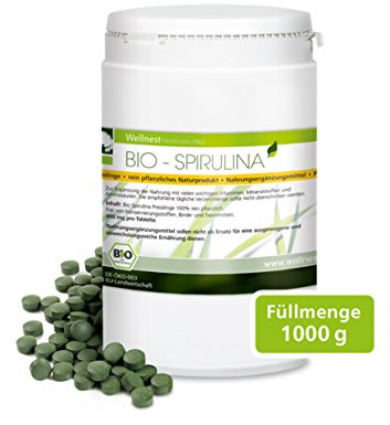 Wellnest Bio Spirulina 1000 g | Detox Superfood mit hochwertigem Protein | Rückstandsgeprüft in deutschem Labor | Vegan | 2.500 Presslinge à 400 mg