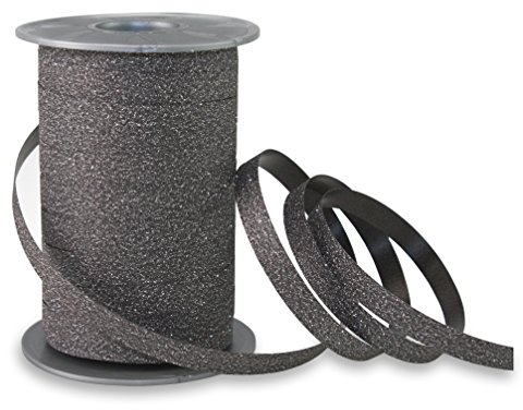 Präsent Poly Glitter Ringelband schwarz, 100 m leicht kräuselndes Geschenkband, 10 mm Breite, Dekoband zum Basteln & Einpacken von Geschenken, für Festliche Anlässe
