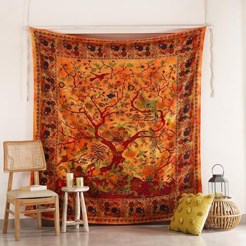 Popular Handicrafts Baum des Lebens Bohemian Psychedelische Filigrane Blumenmuster indische Bedspread Tapestry 54x84 Zoll, (140cmsx215cms) Türkis