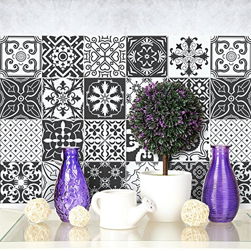 RE-COVERTILES - 72 Pcs Carrelage Autocollant 10x10 cm PS00008 Mosaïque de Azulejos Autocollant Mural Décorative à Carreaux de Ciment pour Salle de Bains et Cuisine Stickers Peel and Stick