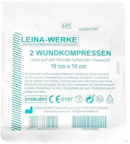 5x à 2 Wundkompressen 10 x 10 cm, paarweise steril verpackt - zugehörig der DIN 13164 für KFZ & DIN 13157 / DIN 13169 für Betriebe - reduziertes ANGEBOT