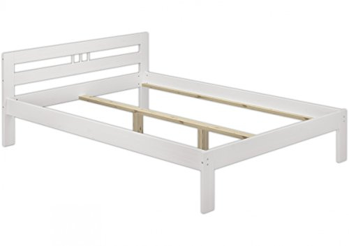 Erst-Holz®Bettgestell Kiefer massiv weiß Doppelbett 140x200 Französisches Bett ohne Rollrost 60.64-14 W oR