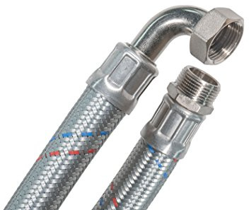 SFX® Panzerschlauch 50cm DN19-3/4 Zoll AG x 3/4 Zoll ÜM mit 90 Grad Bogen Sanitär Heizung Stahldraht Umflechtung Flexschlauch 500mm