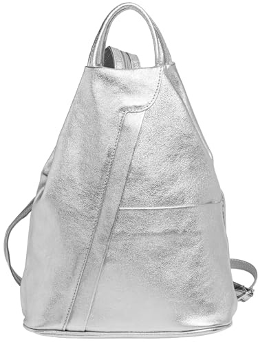 Caspar 2in1 Leder Rucksack Schultertasche Sportlich Elegante Damen Handtasche - SIGNATURE LINE - Modell No.782 - Made in Italy, Farbe:silber, Accessoires:One Size