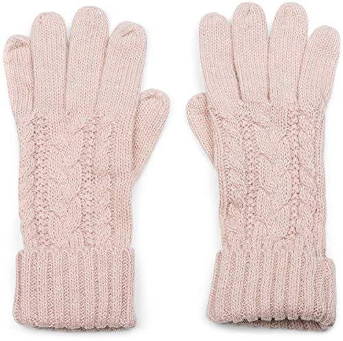 styleBREAKER Damen Strick Handschuhe Zopfmuster Metallic | Wärmendes Polyacryl-Gewebe mit Glitzerfaden, ohne störende Nähte, elastische Einheitsgröße, doppelter Bund.