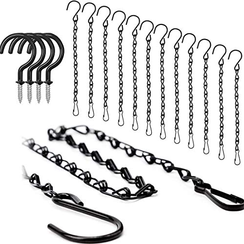 beihuazi 12 Stück Ketten Zum Aufhängen Blumentopfkette 50cm Hängende Kette Haken mit Kette für Vögel, Blumentöpfe, Laternen, Billboard, Blumentopf, Kreidetafeln Und Mehr (Schwarz)