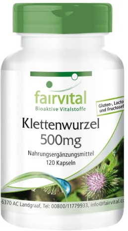 Fairvital | Burdock Root Capsules - 500mg - HIGH Dosage - Vegan - 120 Capsules - with zinc