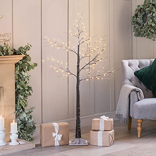 Christow Snowy Twig Tree with Lights, 5ft | Pre-Lit Flocked Christmas Tree, 96 Warm White LEDs, Indoor & Outdoor Use, Mains Operated. Stand Included
