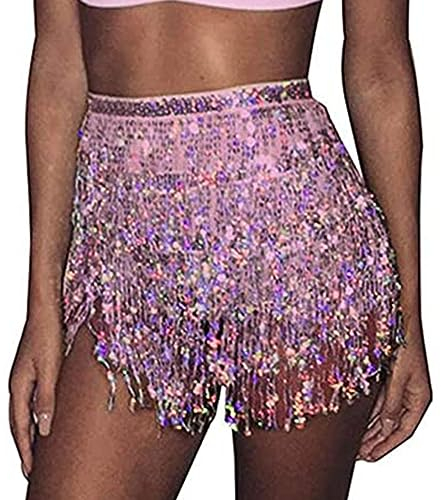 Ushiny Sparkle Paillette Fringe Mini Röcke Sparkly Tassel Rave Kostüm Festvial Shorts für Damen