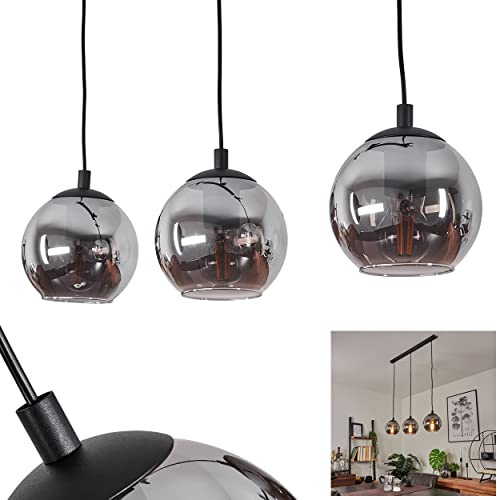 HOFSTEIN Hängeleuchte Sernf, 3-flammige Hängelampe aus Metall/Glas in Schwarz/Rauchfarben, moderne Leuchte im Retro/Vintage-Design, Höhe max. 111 cm, E27, Esszimmer, Küche, Wohnzimmer