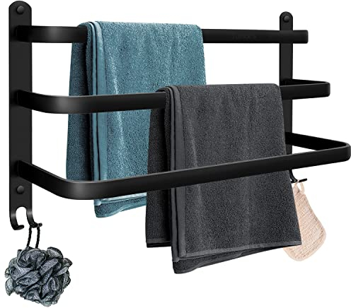 Handtuchhalter Bad 3 Tier Schwarze Ohne Bohren/Lochstanzen Wandmontage Aluminium Badetuchhalter 50cm Handtuchstange Badetuchstange Handtuchregal für Badezimmer Küchen Toilette