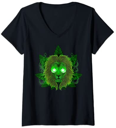 Femme Marijuana Lion Graphic Smoke 420 Dénoyauteur pour homme T-Shirt avec Col en V