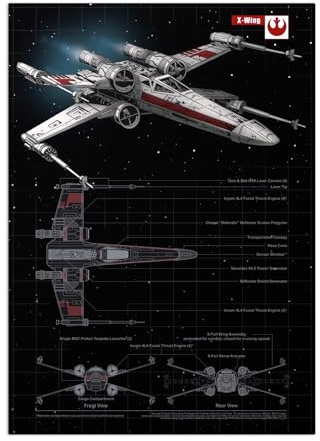 Displate Offiziell Star Wars MetallPoster Magnetische Befestigung Inklusive Lizenziert Bilder Hochwertiges Poster Star Wars - Vehicle Schematics - X-Wing Poster 45 cm x 32 cm