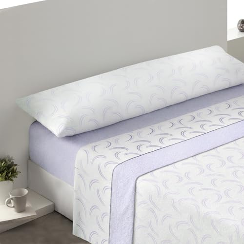 MERCURY TEXTIL- Juego de sábanas coralina, Lila Azulado (Cama 135) | Invierno, Sábana Polar Microfibra Térmica. Sábana bajera ajustable, encimera y funda almohada.