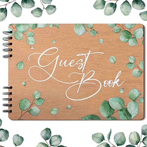 Rustic Wooden Greenery Wedding Guest Book 120 Page Lined 11.4 x 8.3 Eucalyptus Boho Wedding Registry Sign in Book for Bridal Shower Reception Graduation Baby Shower Birthday Party Funeral Anniversary