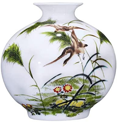 AMITVA Vase chinois en céramique avec support - Grand vase chinois en porcelaine - Vase de fleurs chinois antique en céramique - Vase décoratif traditionnel - B : hauteur 16 cm