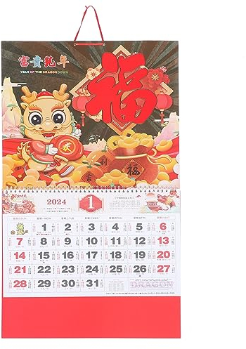 Operitacx Mondkalender Hängekalender Mit Chinesischem Drachenmotiv Dekorativer Monatskalender Detaillierte Mondphasen Und Traditionelle Angaben Für Familiengebrauch Geschenk Zum Neuen Jahr