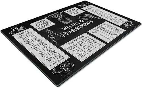 Chopping Board | Glass Chopping Boards for Kitchens | Glass Worktop Savers for Kitchen | Cutting Boards for Kitchen | Chopping Board Non Slip | Small Chopping Board | Weights & Measurements Black