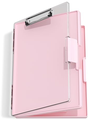 Hnogri Clipboard with Storage, Folder Nursing Clipboards Side Opening, Heavy Duty Clipboard with Dual Compartment Storage Box, Smooth Writing for Work, Office Supplies, School Supplies(Pink)