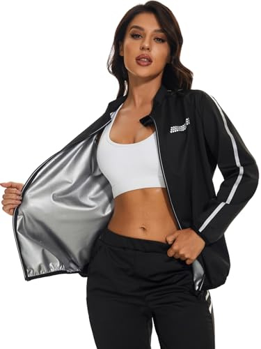 LAZAWG Sauna Sweat Suit Womens Zipper Workout Lightweight Long Sleeve Women Sweat Jacket for Gym Running Fitness Exercise