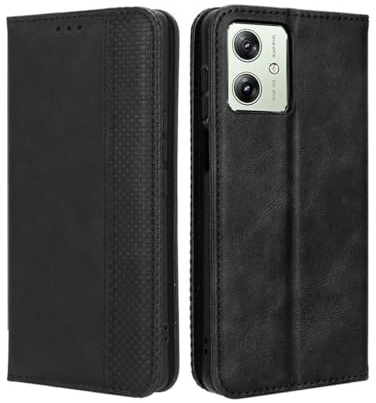 PEIYE Funda para Motorola Moto G54 5G, Carcasa Antigolpes con Tapa, Case Cover Libro Billetera de Cuero PU, Ranuras para Tarjetas y Cierre Magnético, Función de Soporte - Negro