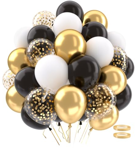 Luftballons Gold Schwarz,62 Stück Matellic Schwarze Goldene Weiße Konfetti Helium Luftballons Geburtstag Hochzeit, Schwarze Ballons Geburtstag, Hochzeit, Baby Party Deko, Geburtstagsdeko Schwarz Gold