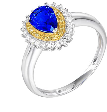 KnSam 18K 750 Weißgold Diamantring Frauen, Labor Erstellt Saphir Freundschaftsringe 1.15ct Blau Klassiker 750 Weiß Gold Verlobungsring mit Moissanit Echtgold Schmuck, Gr.51 (16.2)