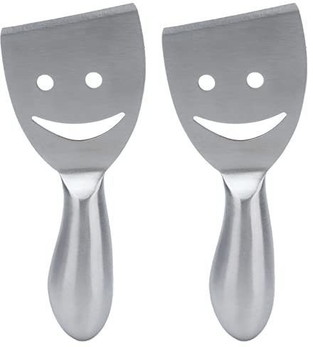 Coupe-fromage, Couteaux à Fromage, Trancheuse à Fromage, Set de 2 Racloirs à Fromage en Acier Inoxydable, Érgonomique avec Poignée Smile, Conception Multi-Fonctionnelle pour Cuisine et Pâtisserie