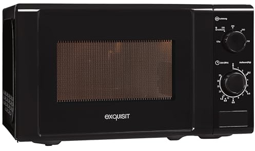 Exquisit® Microondas de Sobremesa 20L, Color Negro, 700W, 5 Niveles de Potencia, Función Descongelación, Plato Giratorio de 25,5 cm, Temporizador Mecánico, Medidas (25,8 x 44,0 x 34,6 cm)
