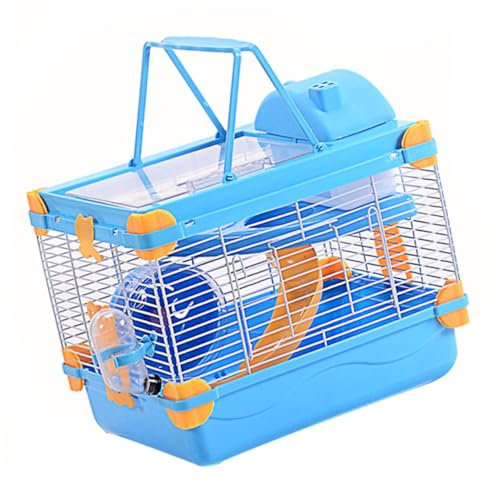 Beavorty 1satz Hamsterkäfig Mit Doppelstock-hamstervilla Farben Orange Und Blau Stilvoller Und Robuster Käfig Mit Laufrad Und Auslaufsicherem Wasserspender Für Kleintiere