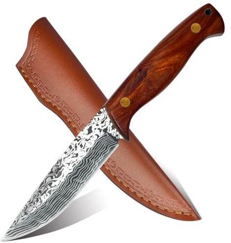 BFYLIN Survival Outdoor Messer Jagdmesser Scharf Bushcraft D2 Stahl überlebensmesser Feststehend Klinge Helle Gürtelmesser mit Lederscheide Für Camping Jagd Geschenk für Camping Jagd