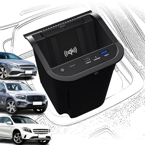 GQQSXZNTD 2024 New Version Car Wireless Charger for Mercedes Benz A-Class/GLA/CLA/B-Class/GLB/AMG 2013-2018 All Models, 15W Fast Charging Phone Charger Tray with 27W USB Port Qi Phone Wireless Charger