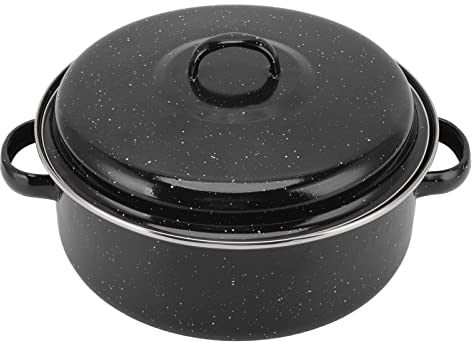 Roasting Tin, Roasting Pan, Black Speckled Finish Household Non Stick BBQ Pot Roast Pan With Lid for Roasted Sweet Potatoes Chestnuts for Even Cooking (Iron Cover 26cm)