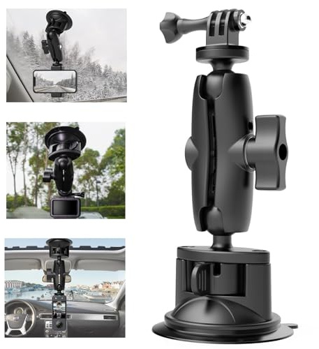 UNSTINCER 85mm/3.3 Saugnapf Auto Halterung für Action Kamera und Handy | Cam Saugnapfhalterung für Gopro Insta360 DJI Osmo Akaso, Car Suction Cup Mount für KFZ Windschutzscheibe Fenster Motorhaube