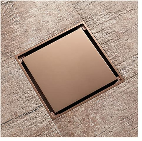 Generisch Unsichtbarer Duschablauf, Roségold-Messing-Bodenablauf, 10,2 cm, quadratischer Ablauf, hoher Durchfluss, Duschablauf mit Haarfänger und Kern, für Badezimmer, Küche