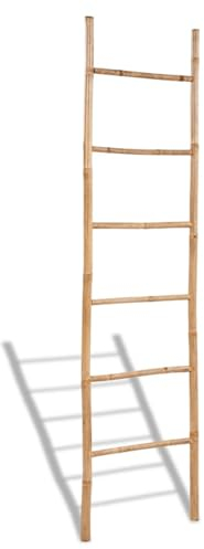LAPOOH Handtuchleiter Bambus mit 6 Sprossen, Gästehandtuchhalter, Badezimmermöbel, Bad Zubehör, Bad Regal, Handtuchständer - 41496